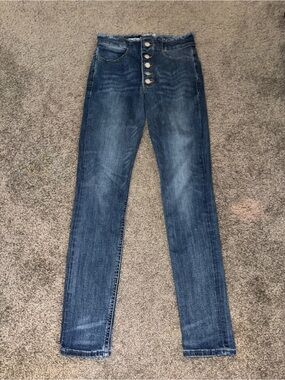 High-Rise Button-Fly Skinny Jeans - Medium Wash Blue Express Stretch
